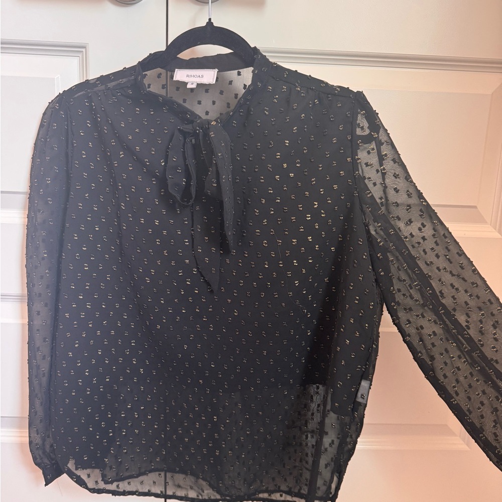 Black Sheer Blouse with Gold Accents